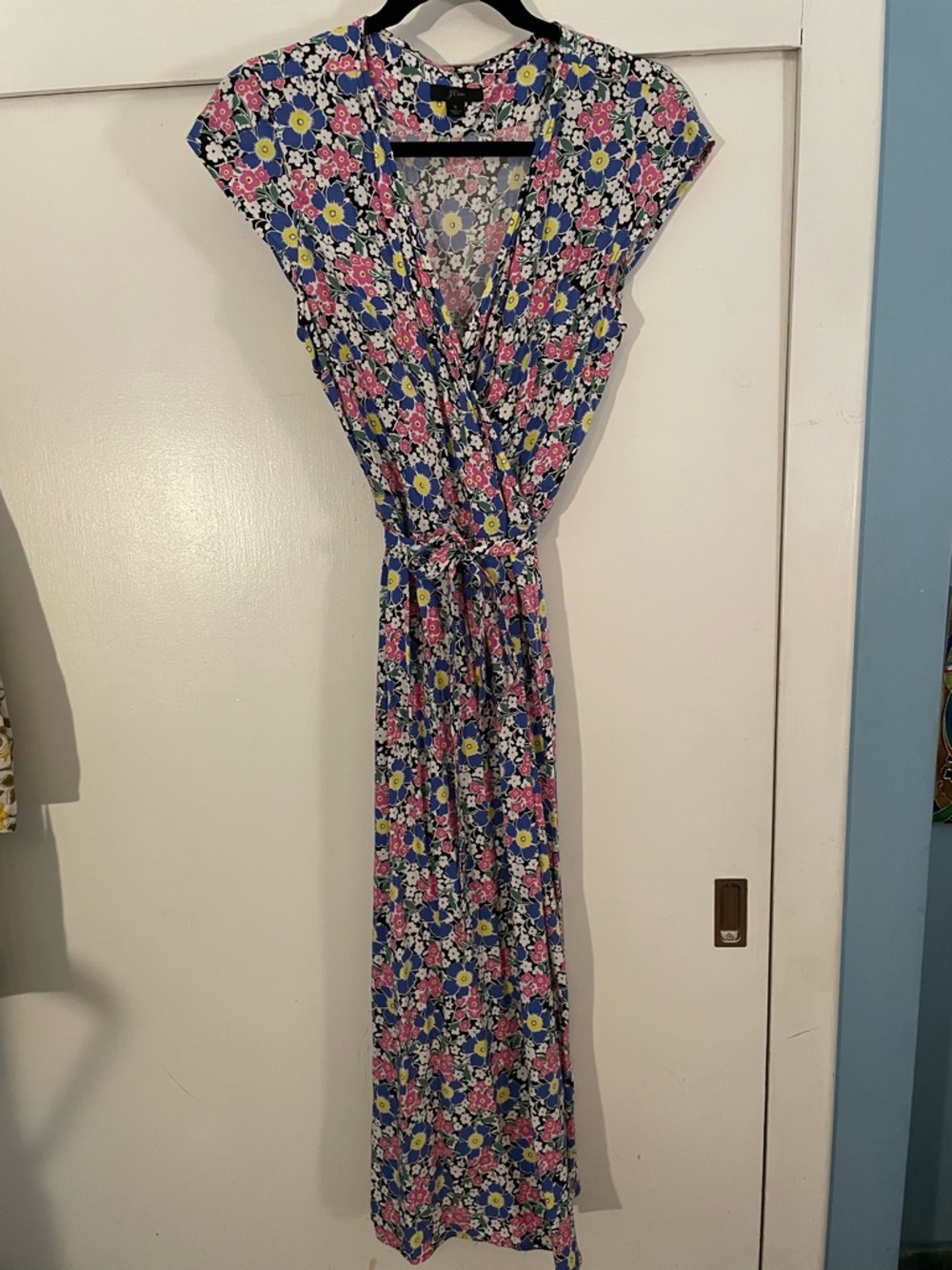 J. Crew Floral Wrap Maxi Dress in Blue, Pink and Yellow